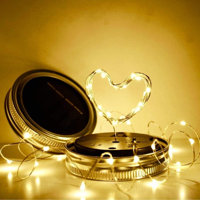 SmilingTown Solar Mason Jar String Light Lids 12 Pack 30 LED Fairy Firefly Inserts Lighting with 12 Hangers Waterproof for Outdoor Tree Patio Lawn Garden Decor, No Jars - Image 4